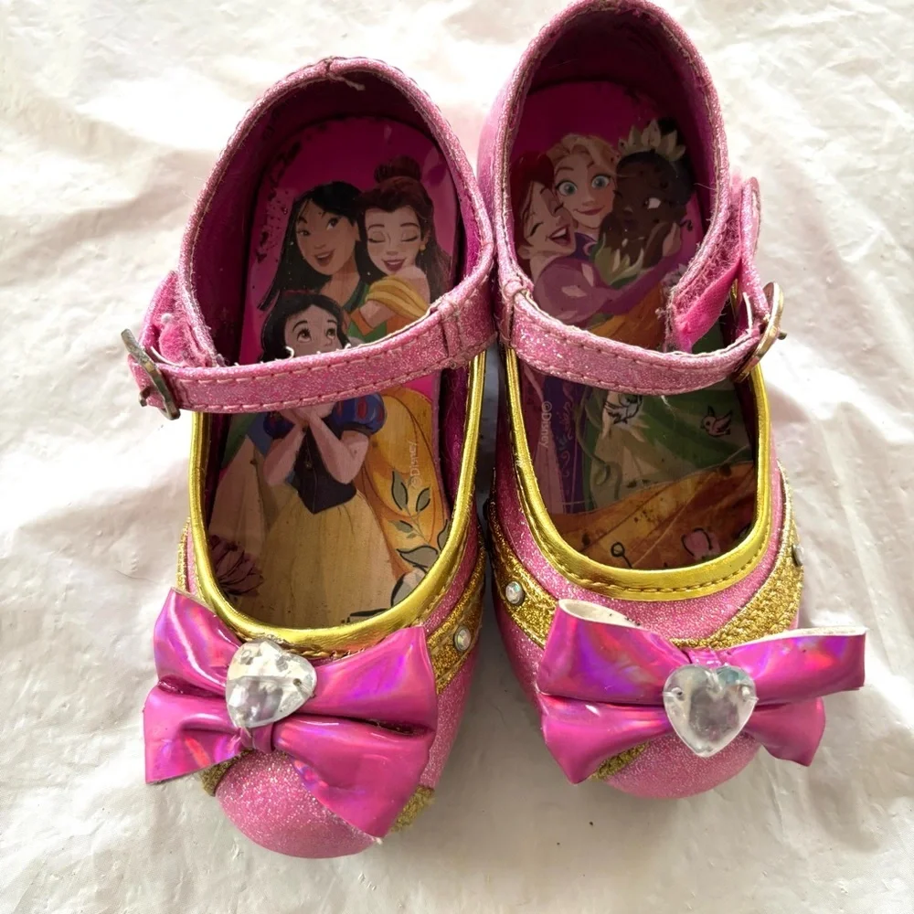 Disney princess toddler girl dress up low heel shoes pink & gold SZ 7 Worn